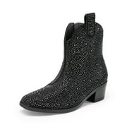 BURUDANI Girls Cowgirl Boots Kids Zip-Up Ankle Child Low Heel Dress Booties Black Size 13